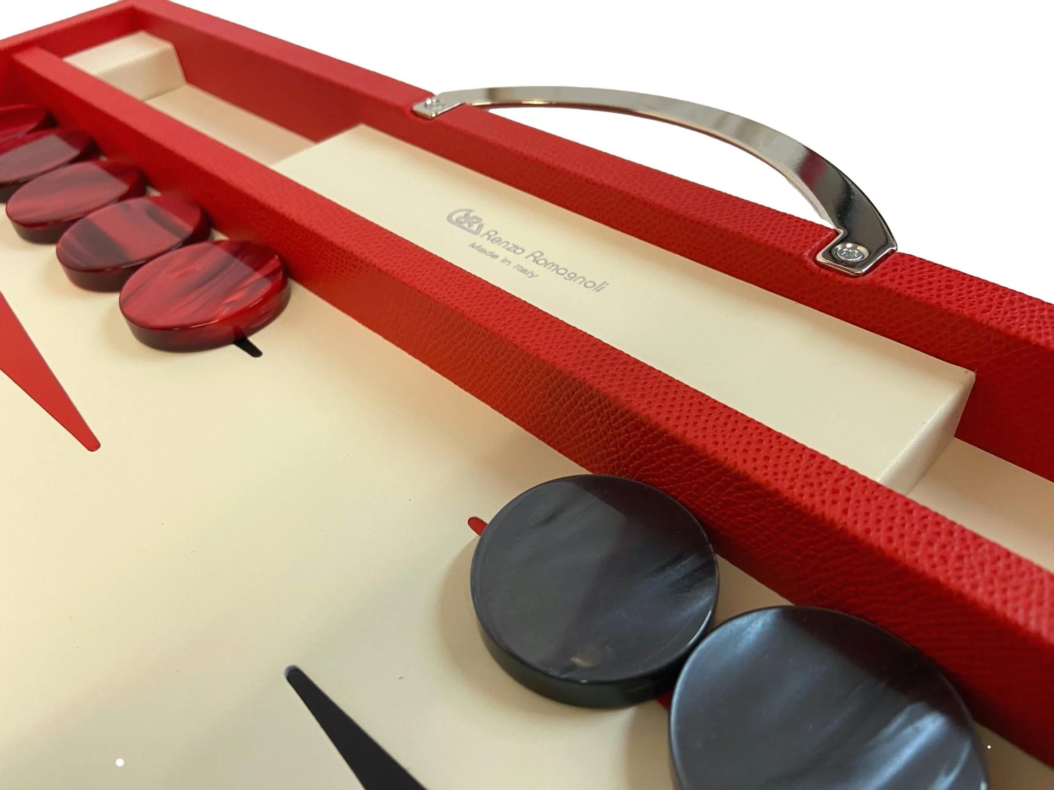 Backgammon Cuir véritable GM - Rouge - Renzo Romagnoli - Image 4