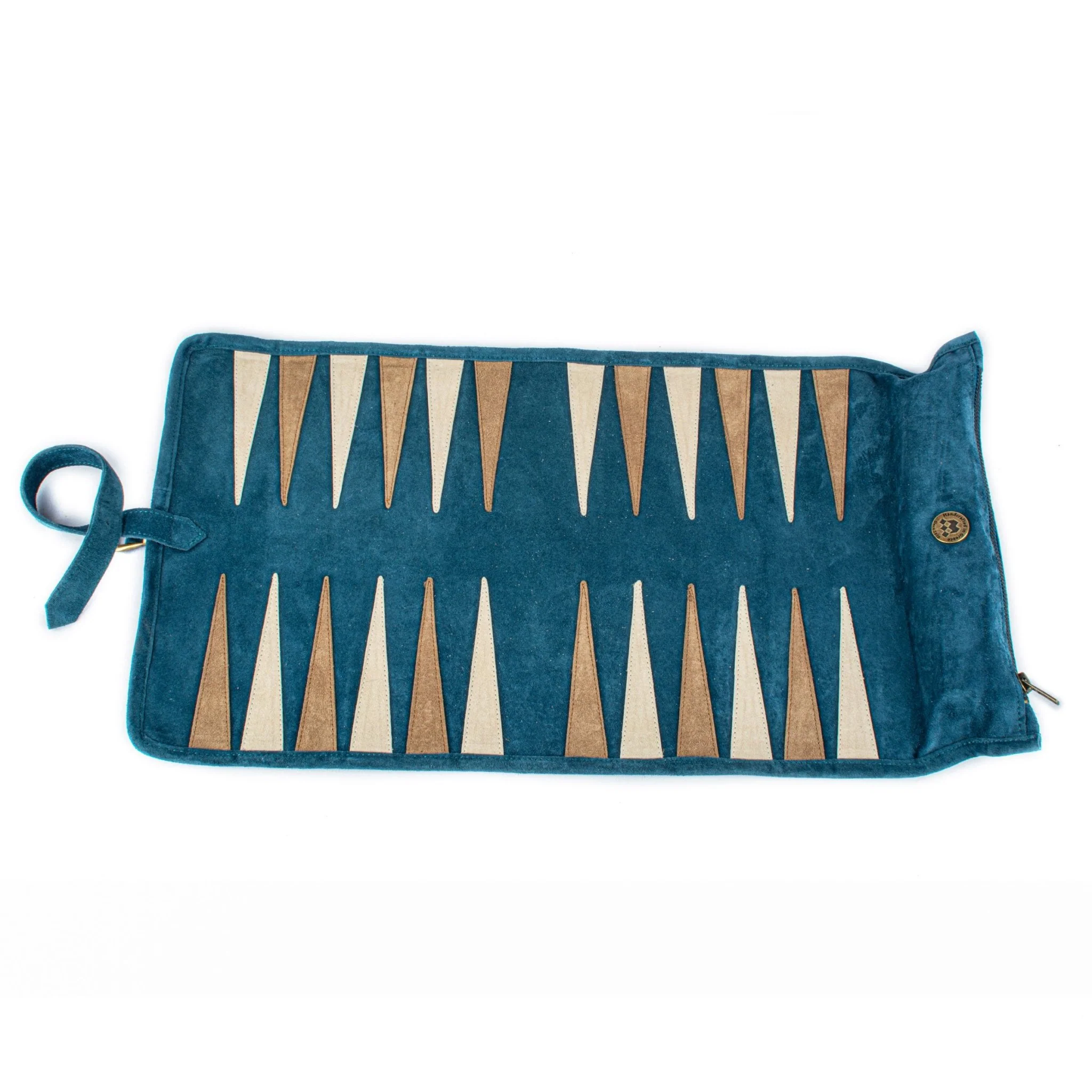 Backgammon de voyage - Roulable - Cuir Velours - Bleu - Image 7