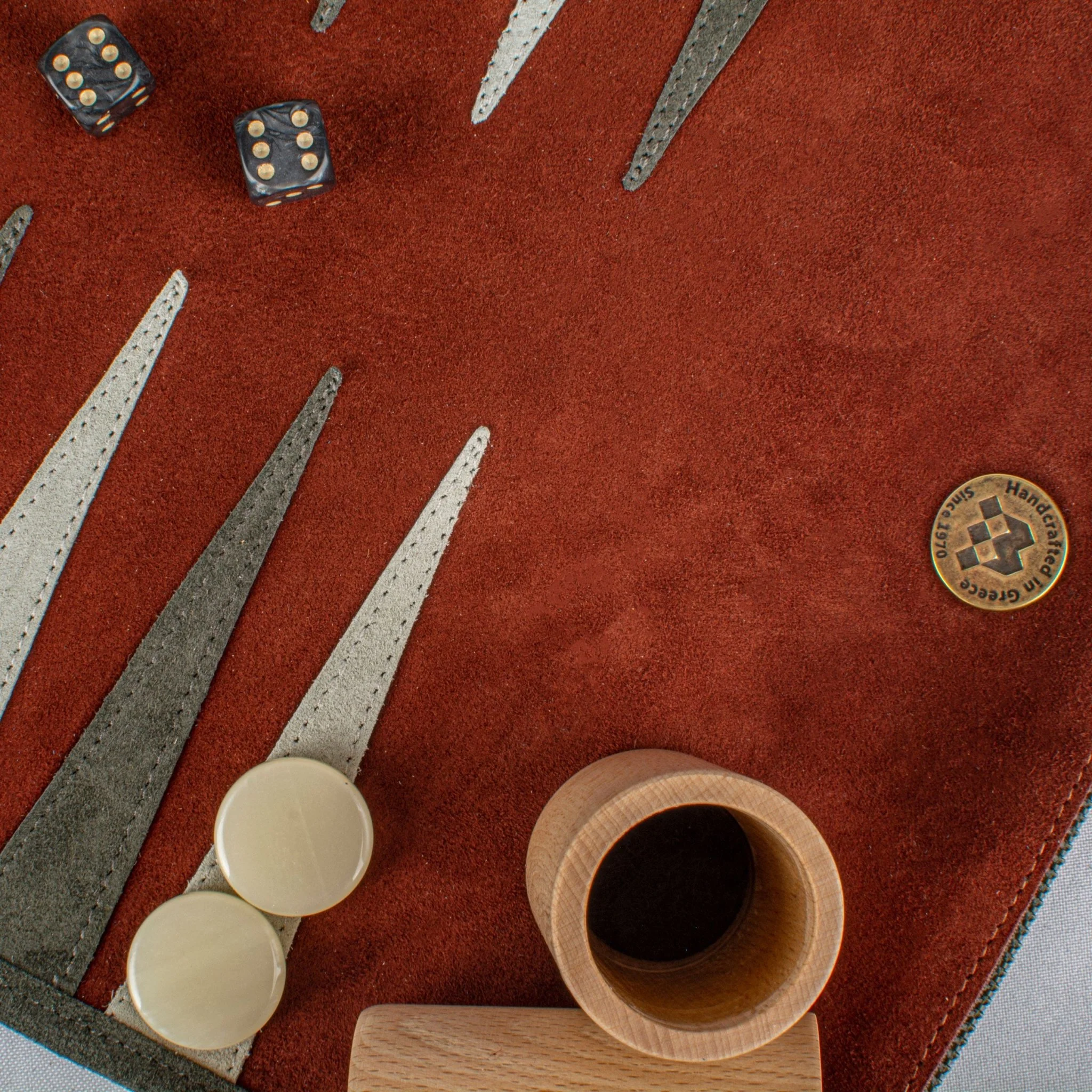 Backgammon de voyage - Roulable - Cuir Velours - Rouge - Image 3
