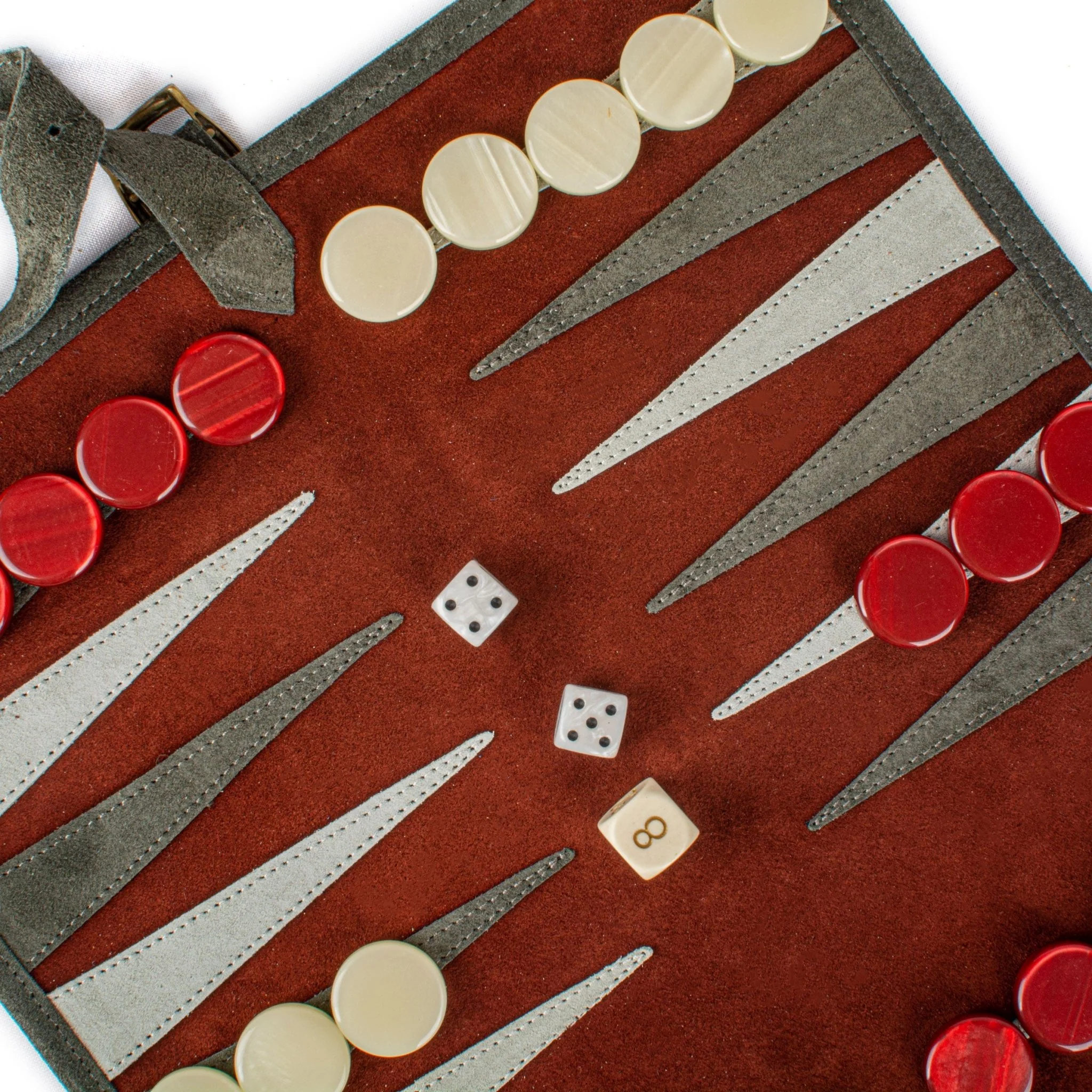 Backgammon de voyage - Roulable - Cuir Velours - Rouge - Image 4