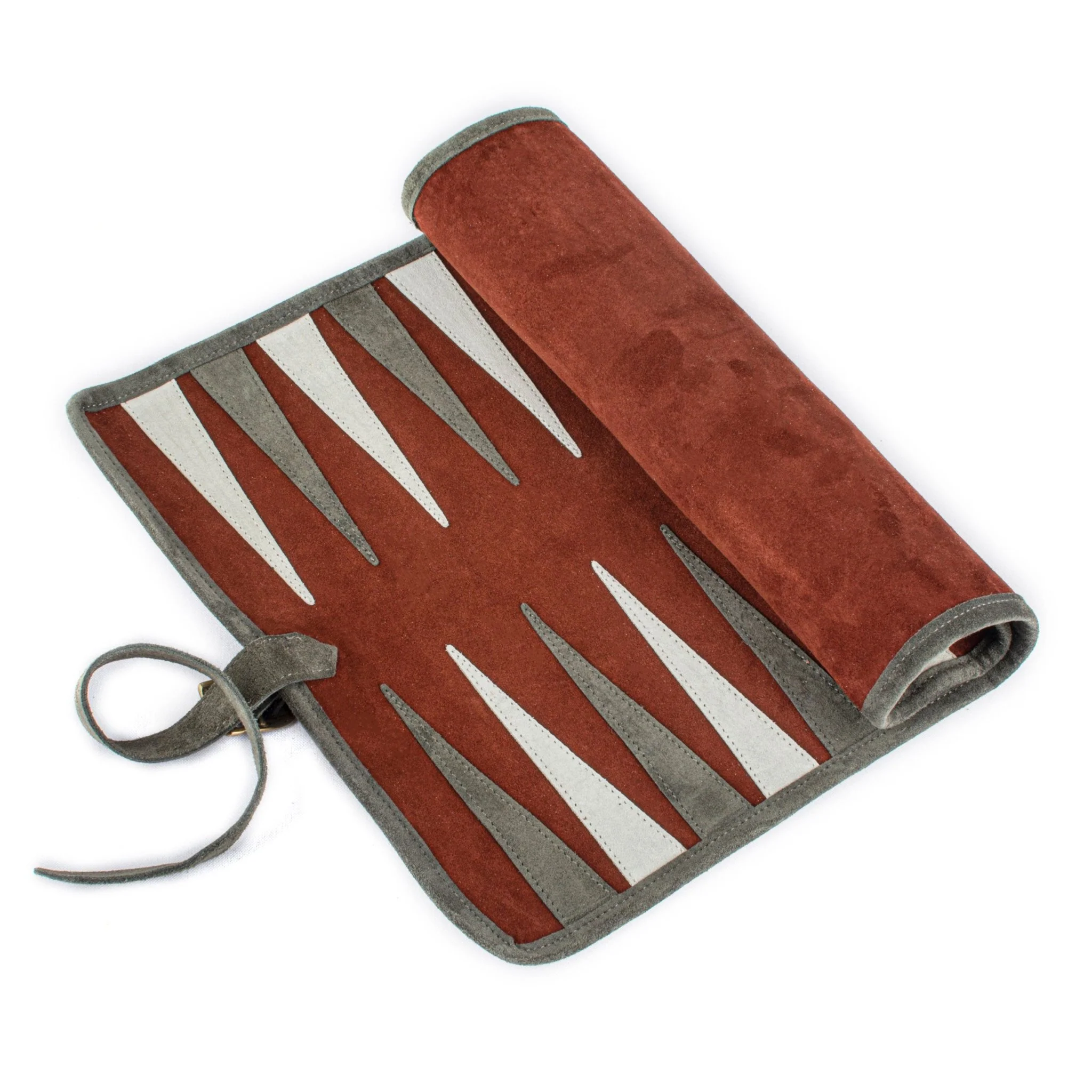 Backgammon de voyage - Roulable - Cuir Velours - Rouge - Image 6