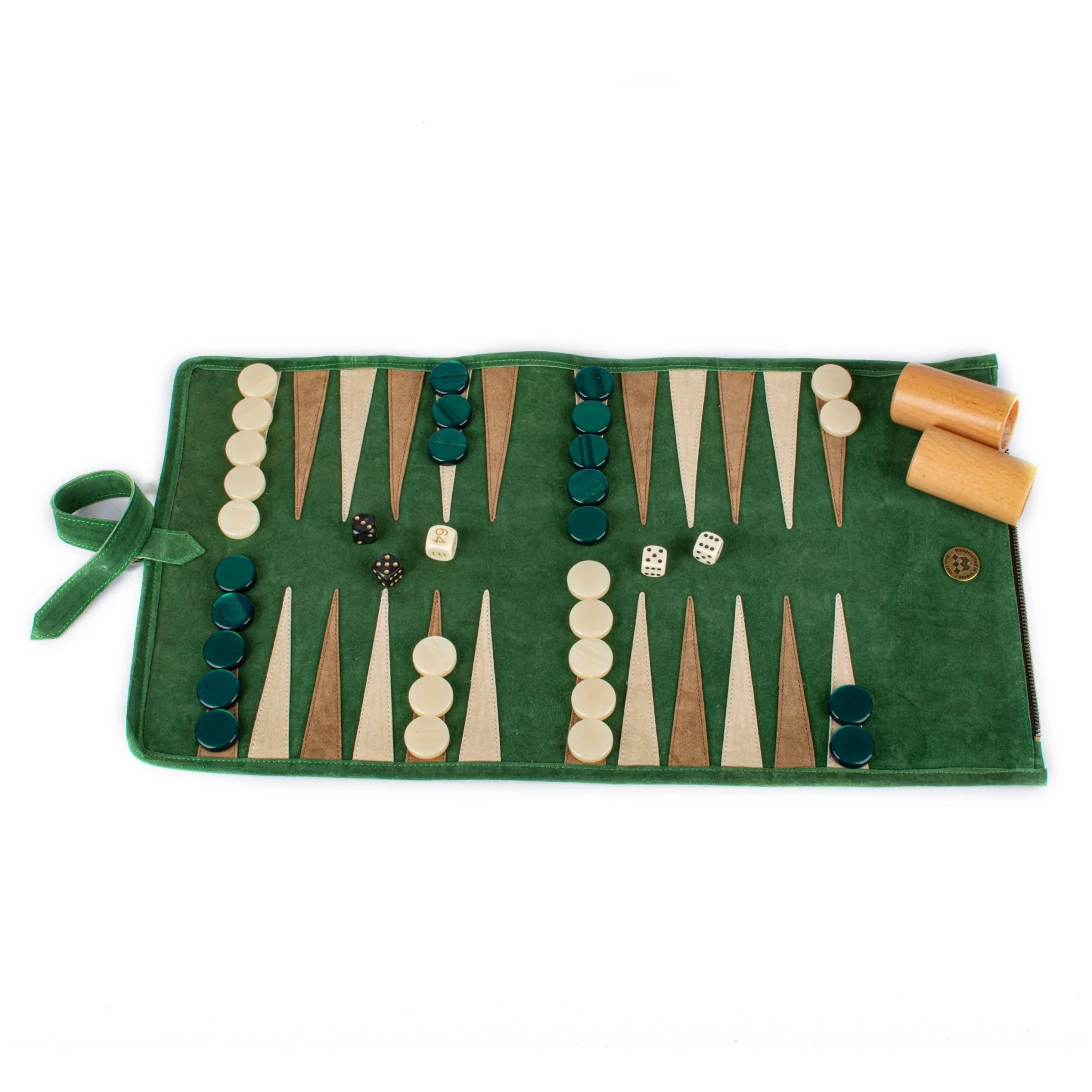 Backgammon de voyage - Roulable - Cuir Velours - Vert - Image 4
