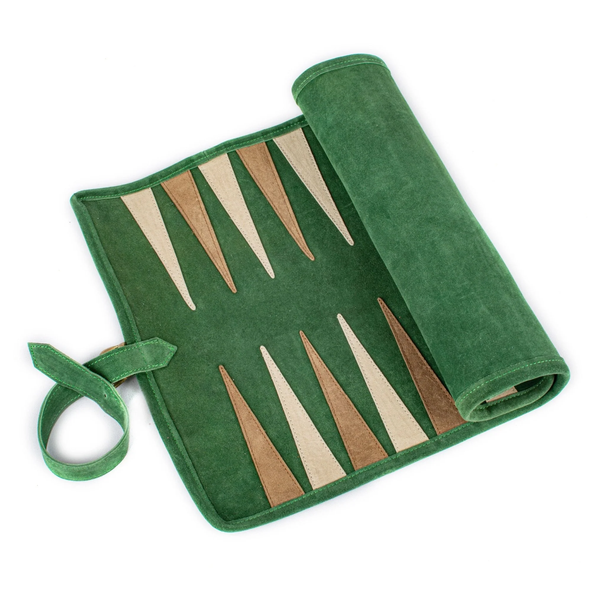 Backgammon de voyage - Roulable - Cuir Velours - Vert - Image 5