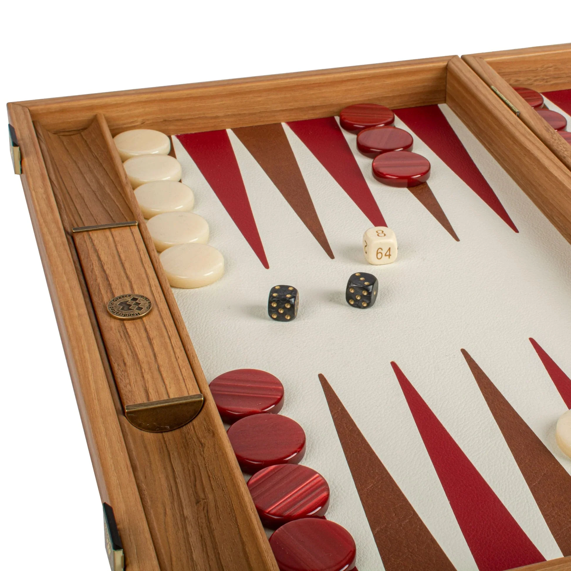 Backgammon en Bois et Cuir Vegan - Framboise - Image 3