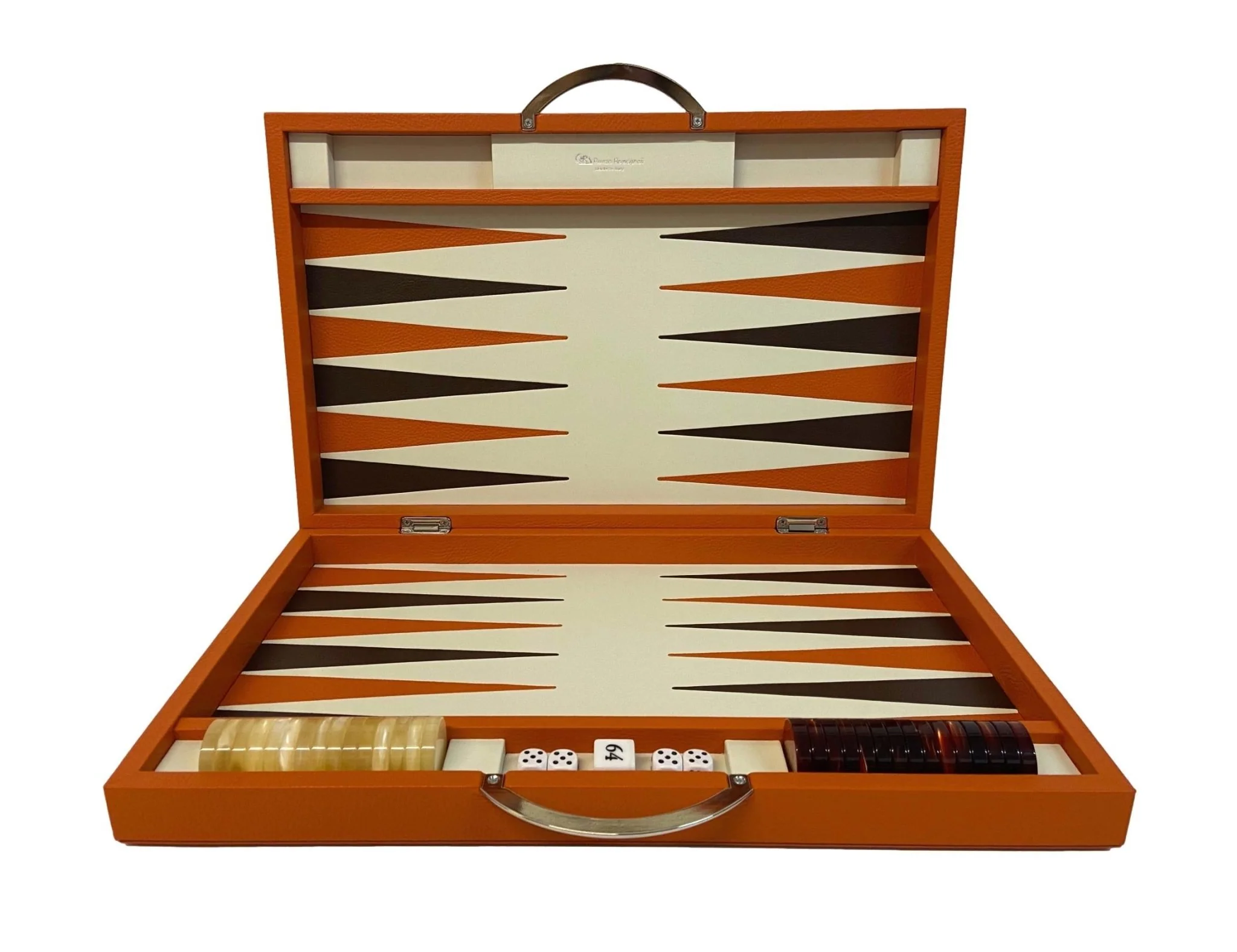 Backgammon en Cuir véritable MM - Orange - Renzo Romagnoli - Image 4
