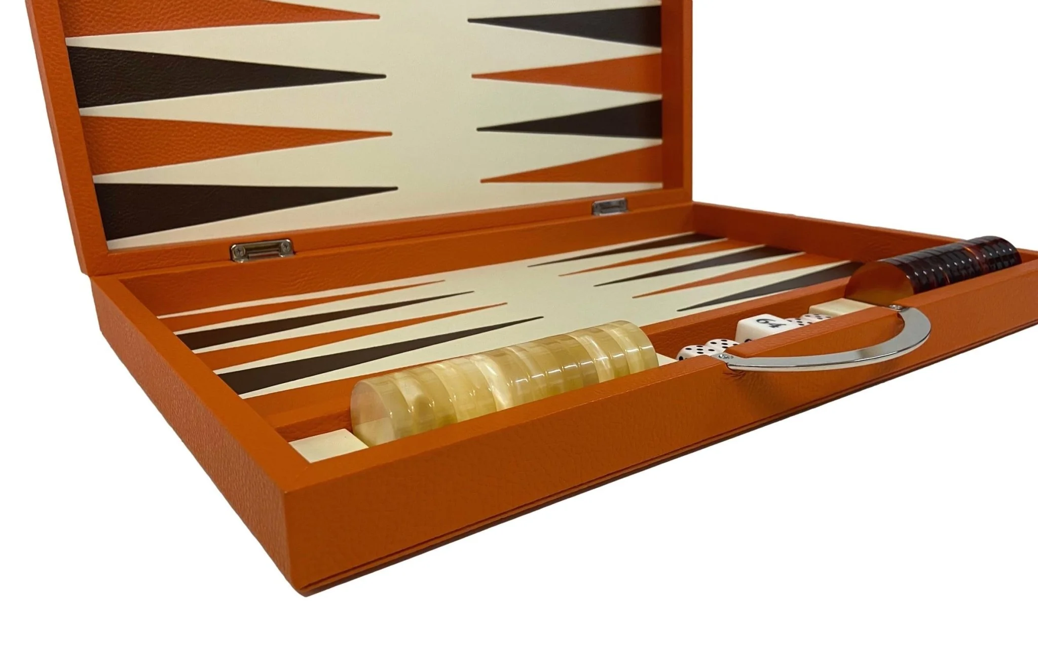 Backgammon en Cuir véritable MM - Orange - Renzo Romagnoli - Image 5