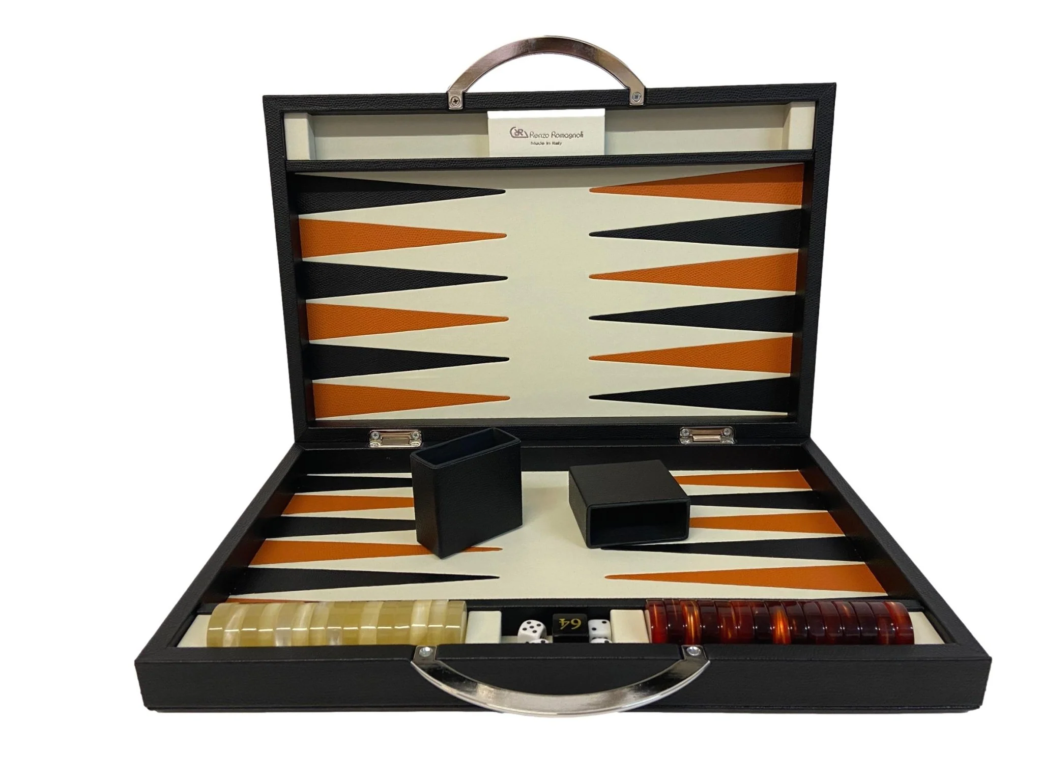 Backgammon en Cuir véritable MM - Vert/Orange - Renzo Romagnoli - Image 4