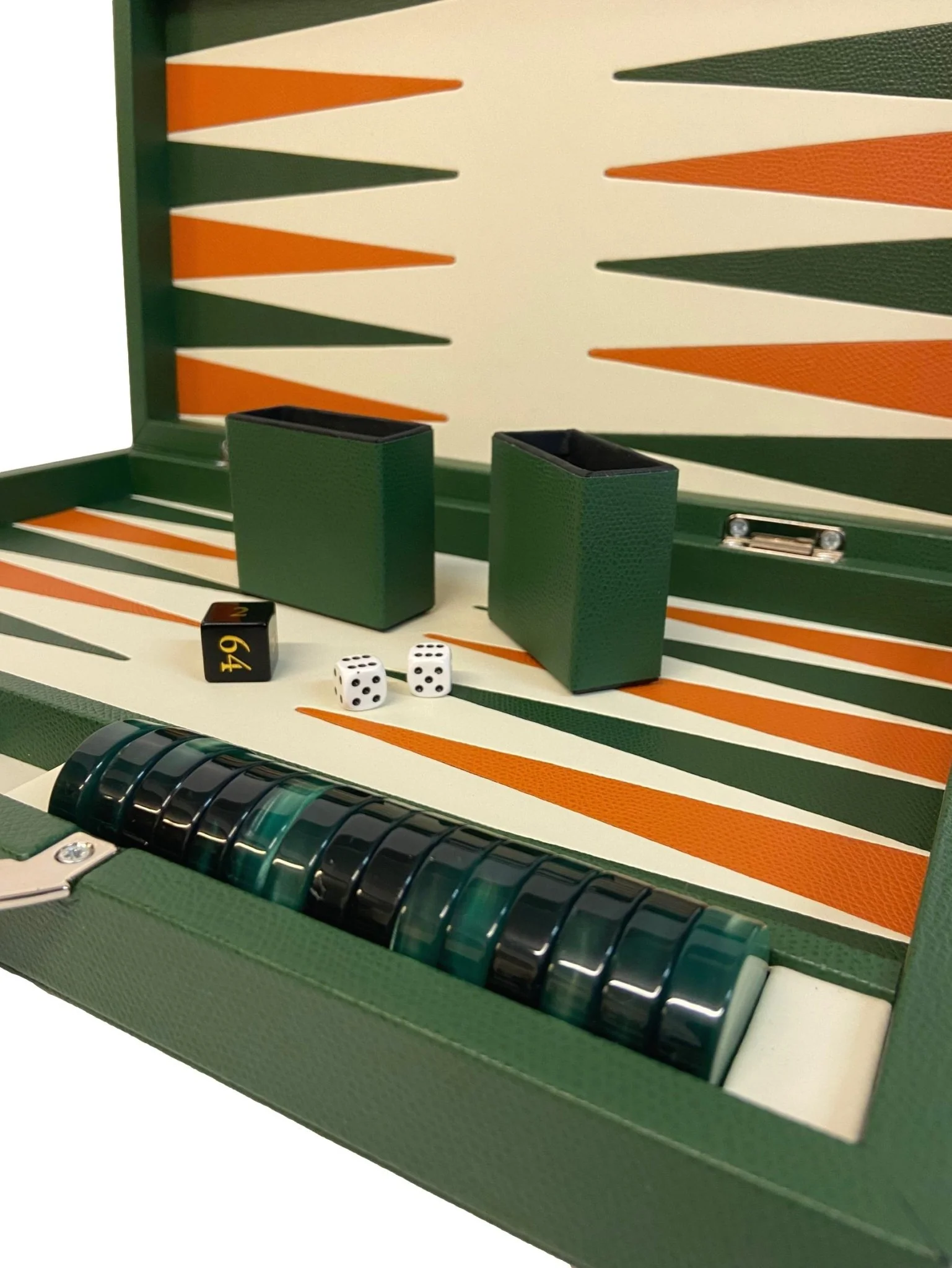 Backgammon en Cuir véritable MM - Vert/Orange - Renzo Romagnoli - Image 5