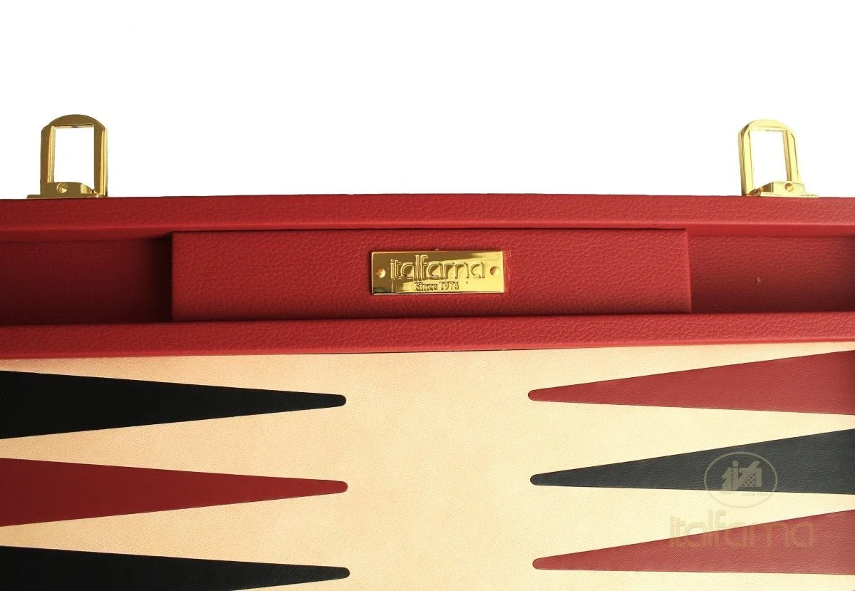 Backgammon luxe style cuir / pions cerclés dorés MM - Rouge - Image 3