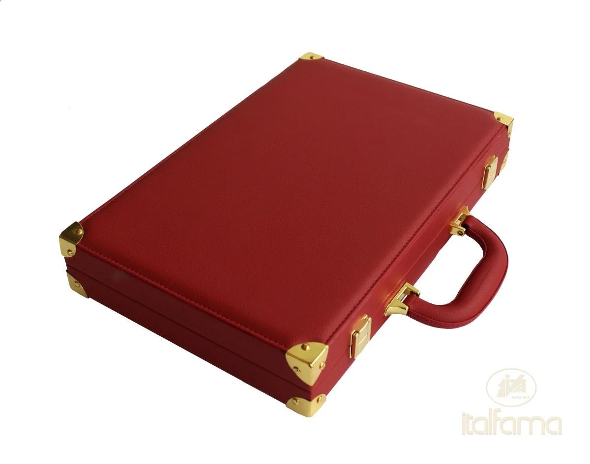 Backgammon luxe style cuir / pions cerclés dorés MM - Rouge - Image 4