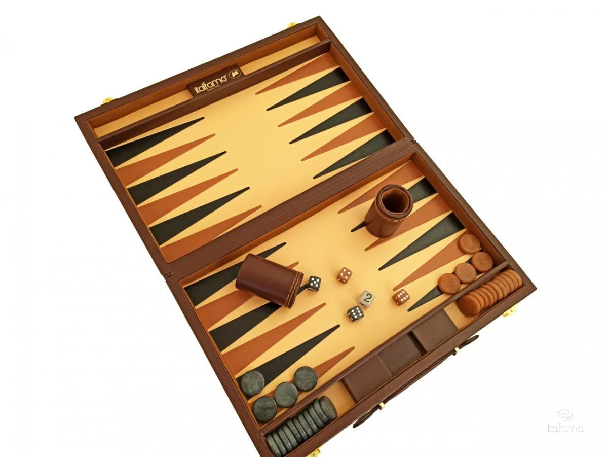 Backgammon marqueté simili cuir - MM - Marron - Image 4