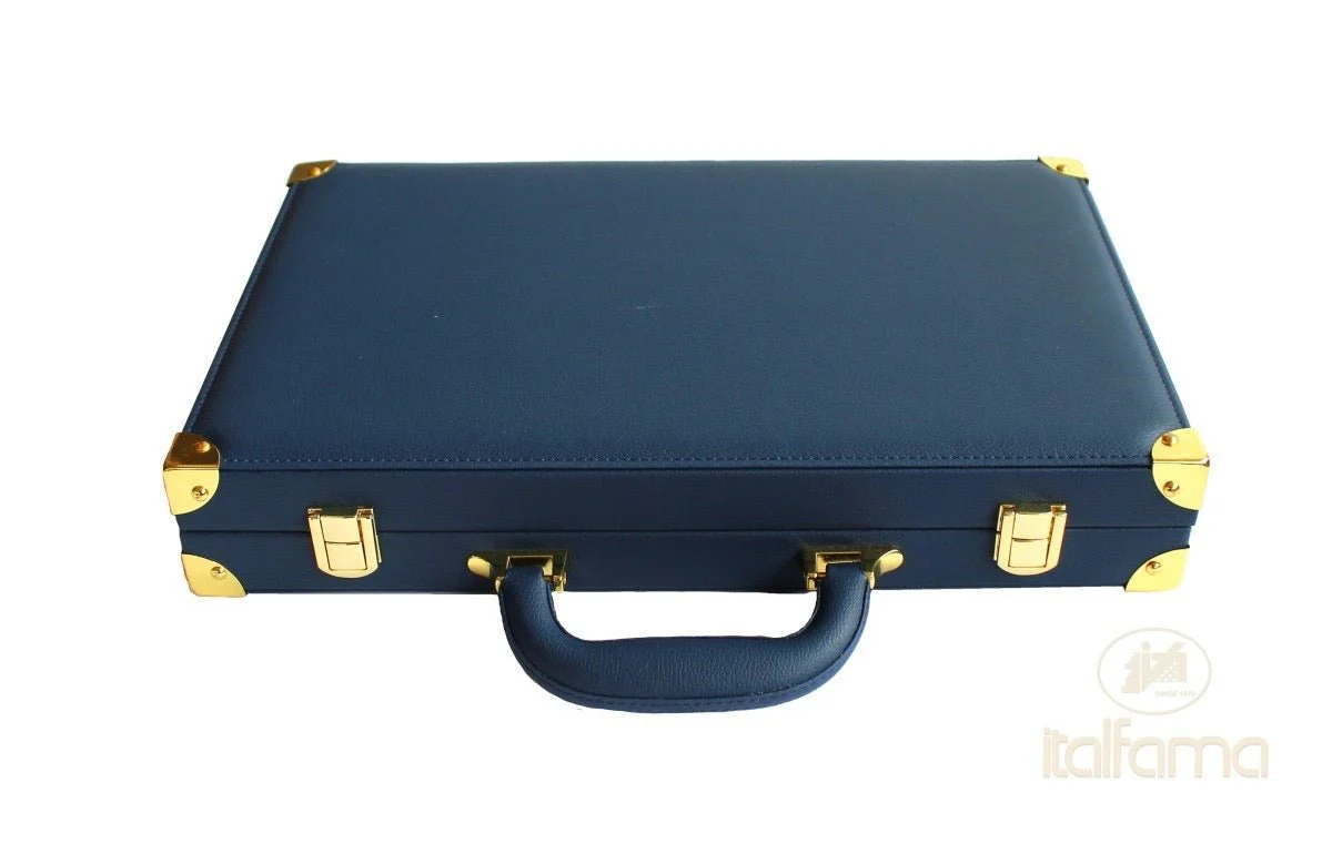 Backgammon luxe style cuir / pions cerclés dorés MM - Bleu - Image 4